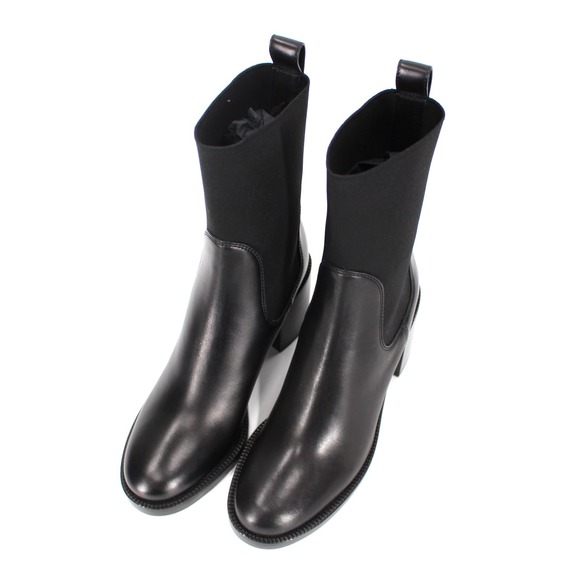 Burberry Lynton Chelsea Black Leather Mid Calf Booties 36.5 NEW Stretch Fabric - Picture 2 of 7